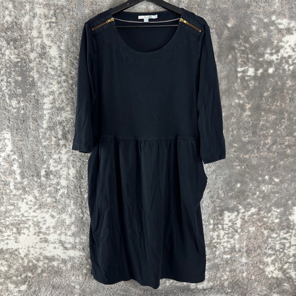 Boden Sz 18L Zipper Shoulder Empire Waist Fit Flare Dress Black 3/4 Sleeve Women